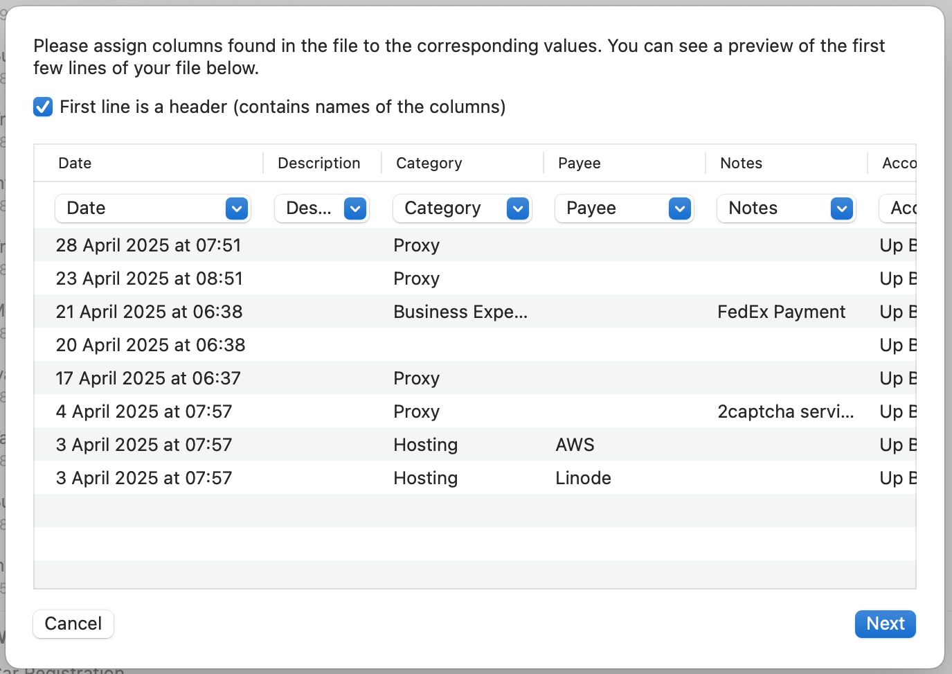 Debit & Credit Import File
