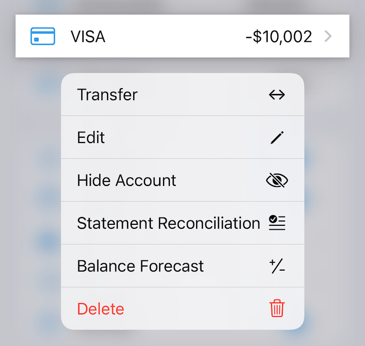 Debit & Credit Balance Forecasting Shortcut in iOS